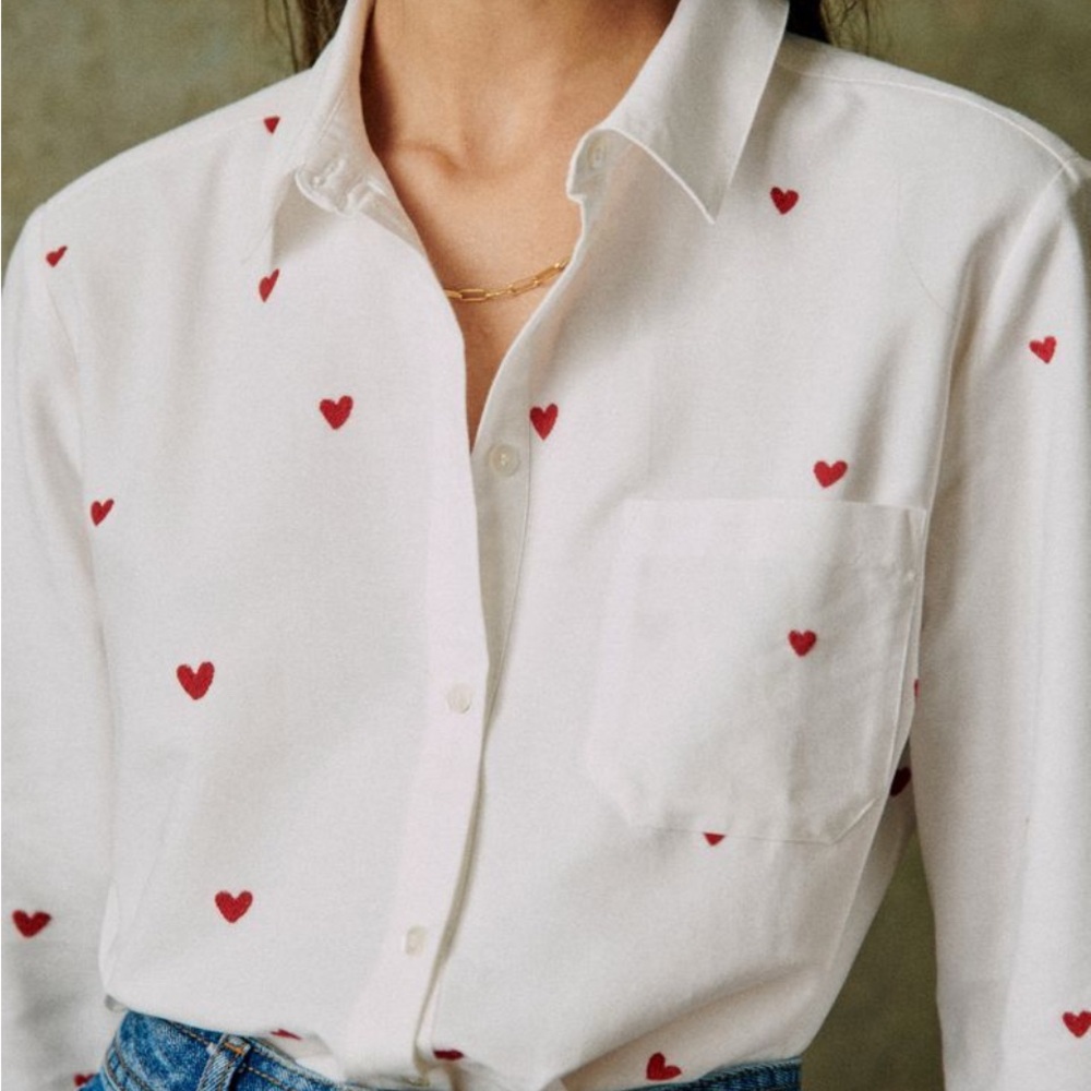 Scotch & Soda White Button-Up Shirt with Red Heart Print